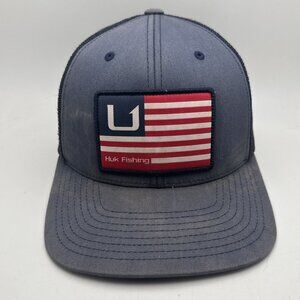 Huk Fishing Hat Snapback Mesh Flag Logo Patch One Size Fish Adjustable